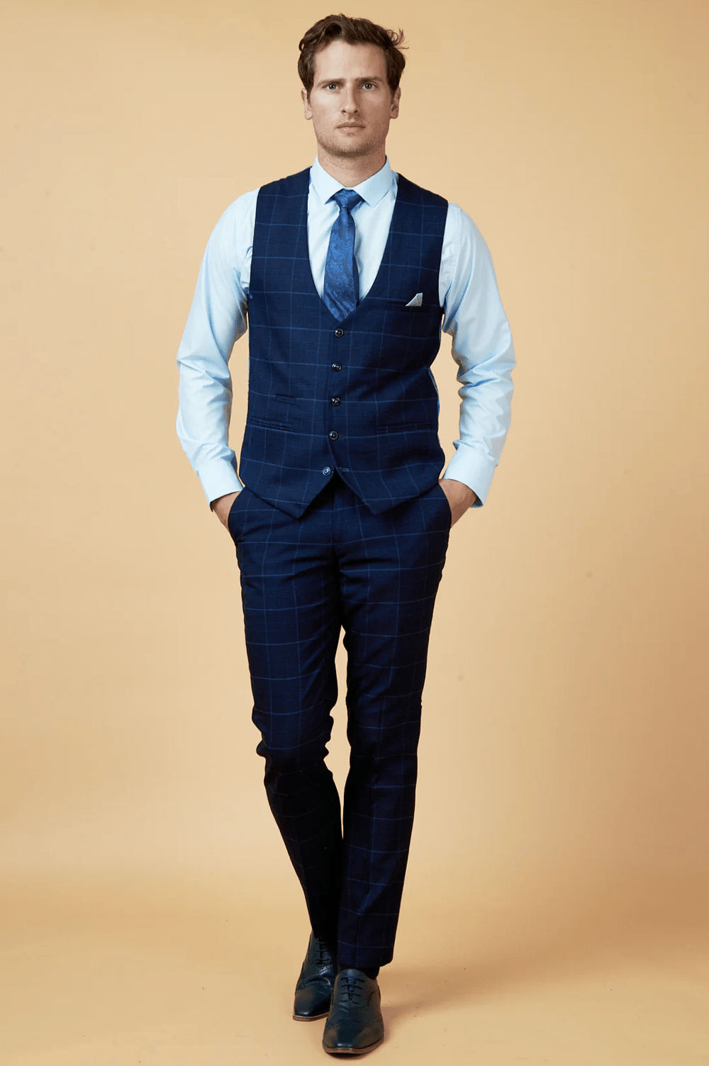 Edinson Check Single Breasted Waistcoat - Navy Sky - GLS Clothing