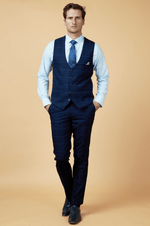 Edinson Check Single Breasted Waistcoat - Navy Sky - GLS Clothing