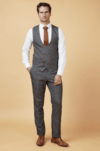 Jenson Check Double Breasted Waistcoat - Grey - GLS Clothing