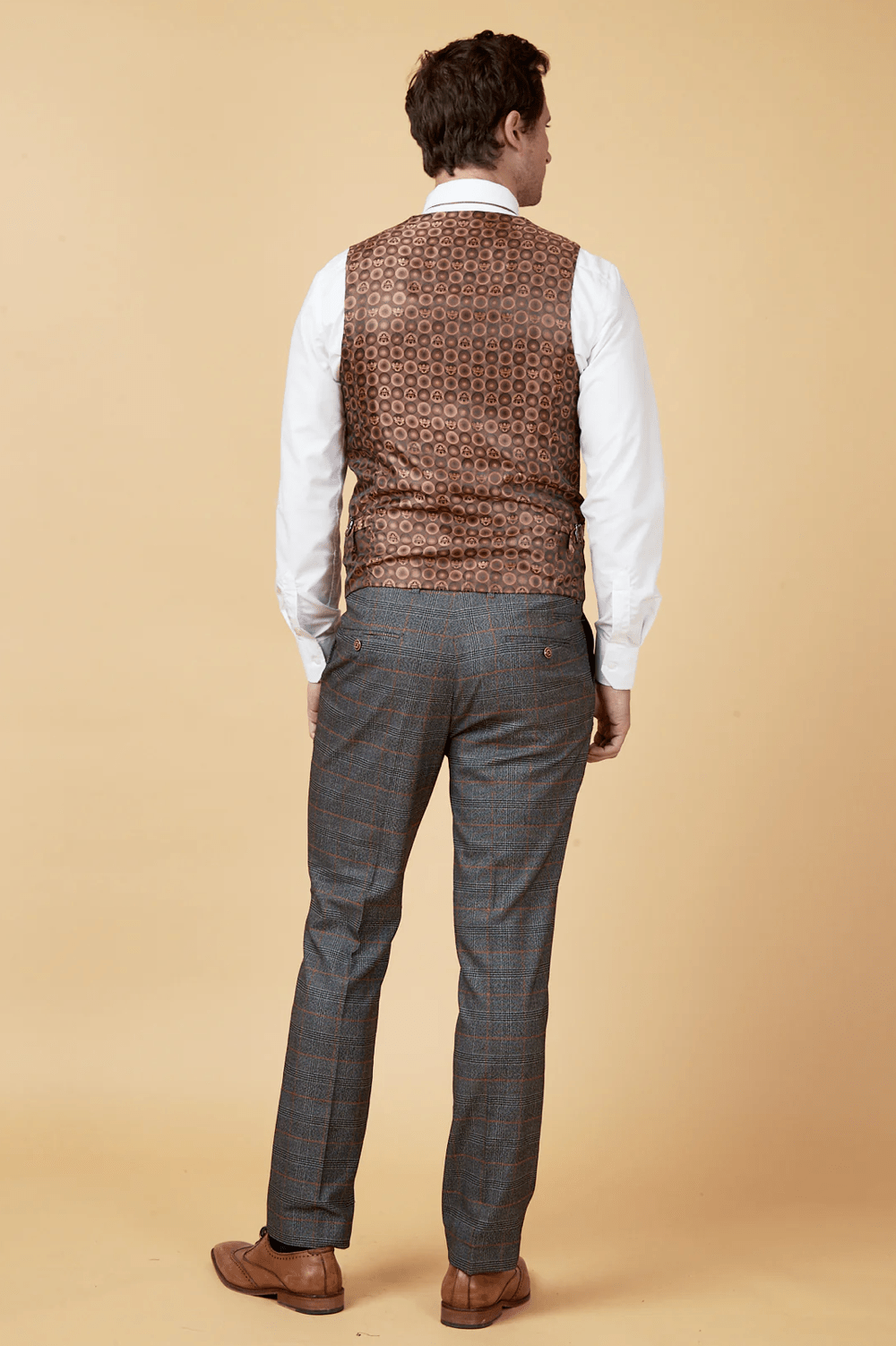 Jenson Check Double Breasted Waistcoat - Grey - GLS Clothing