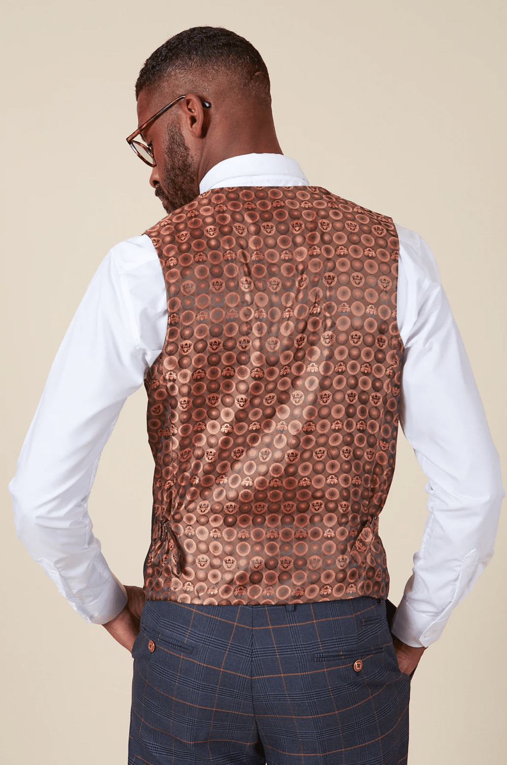 Jenson Check Double Breasted Waistcoat - Marine Navy - GLS Clothing