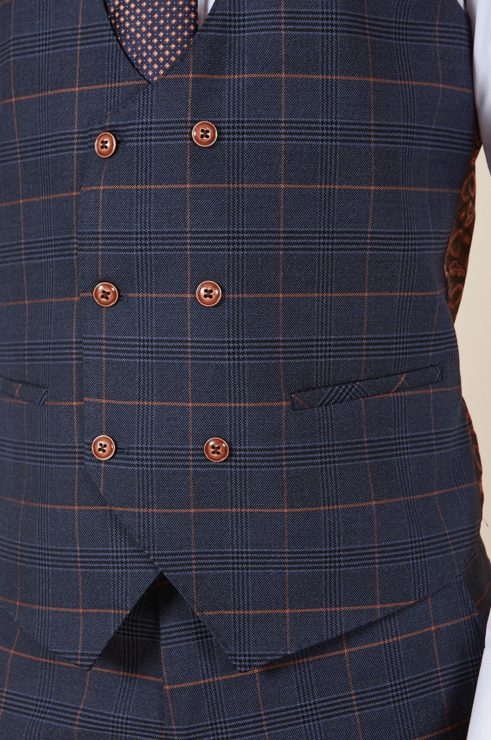 Jenson Check Double Breasted Waistcoat - Marine Navy - GLS Clothing