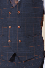 Jenson Check Double Breasted Waistcoat - Marine Navy - GLS Clothing