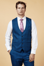 Jerry Check Single Breasted Waistcoat - Blue - GLS Clothing