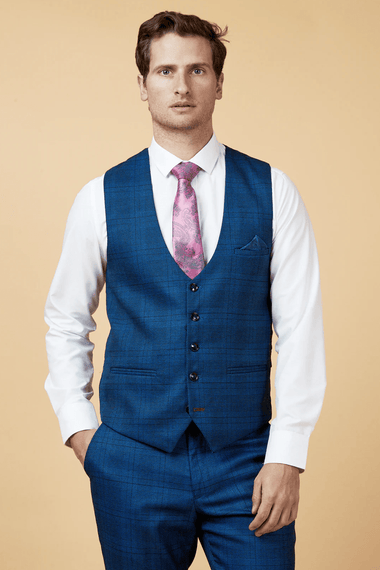 Jerry Check Single Breasted Waistcoat - Blue - GLS Clothing