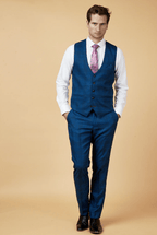 Jerry Check Single Breasted Waistcoat - Blue - GLS Clothing