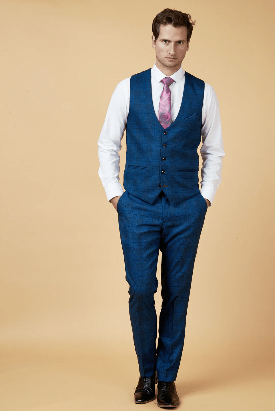 Jerry Check Single Breasted Waistcoat - Blue - GLS Clothing