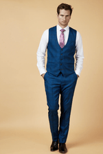 Jerry Check Single Breasted Waistcoat - Blue - GLS Clothing