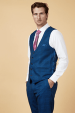 Jerry Check Single Breasted Waistcoat - Blue - GLS Clothing