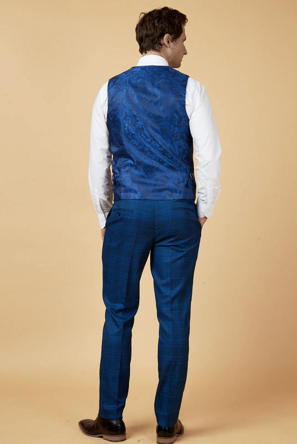 Jerry Check Single Breasted Waistcoat - Blue - GLS Clothing