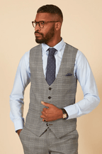 Jerry Check Single Breasted Waistcoat - Grey - GLS Clothing