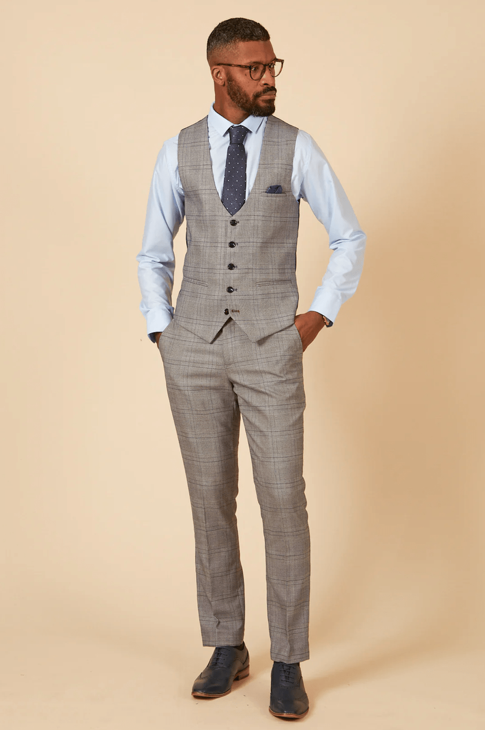 Jerry Check Single Breasted Waistcoat - Grey - GLS Clothing