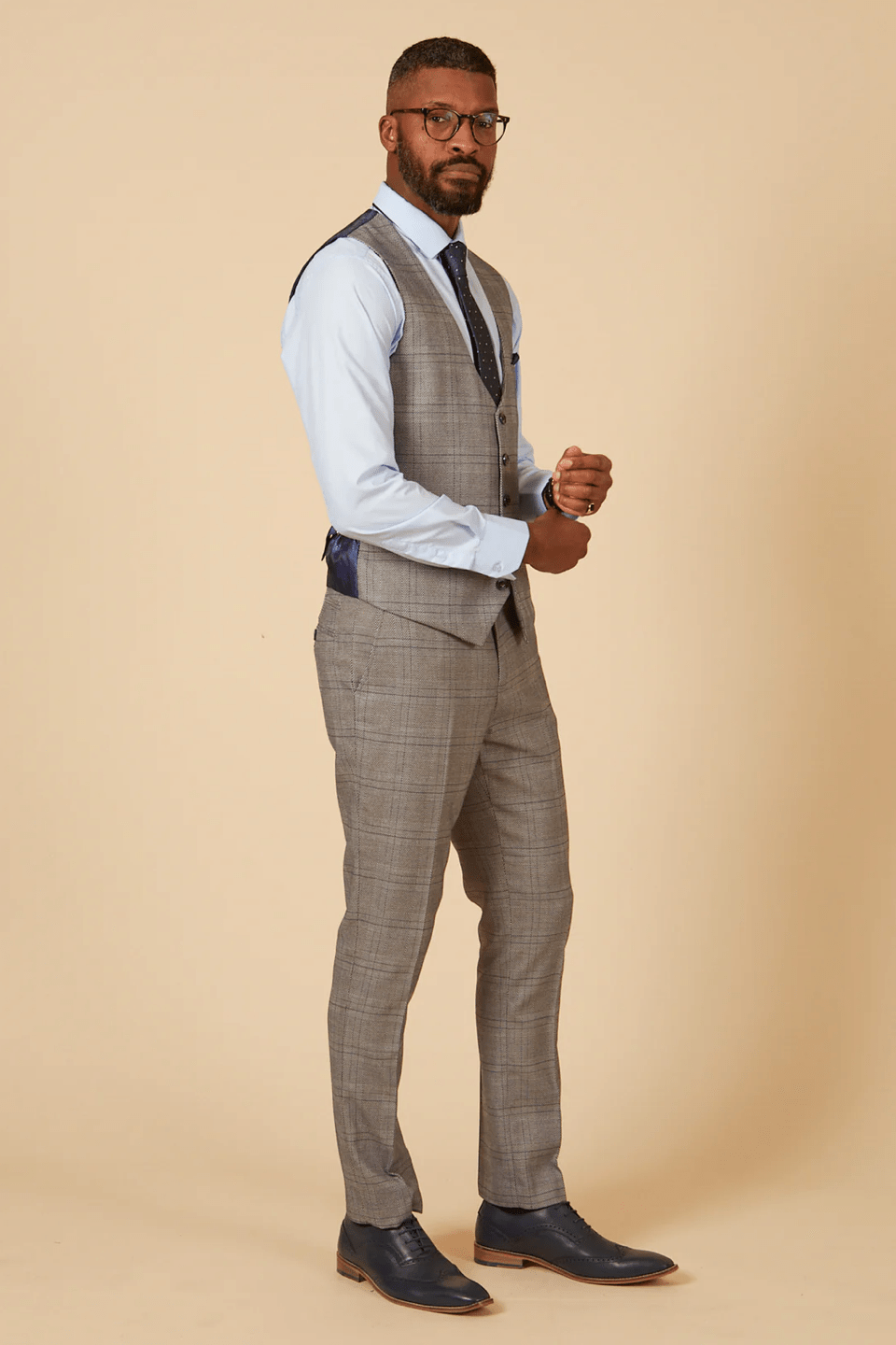 Jerry Check Single Breasted Waistcoat - Grey - GLS Clothing