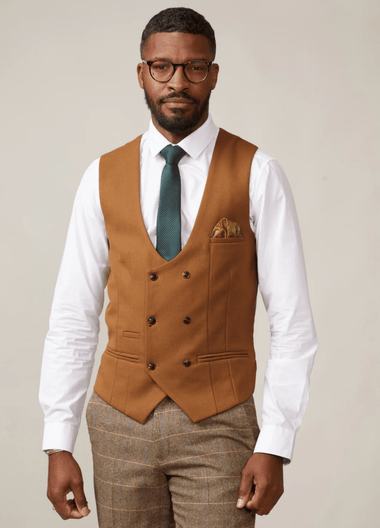 Kelvin Waistcoat - Tan - Double Breasted - GLS Clothing