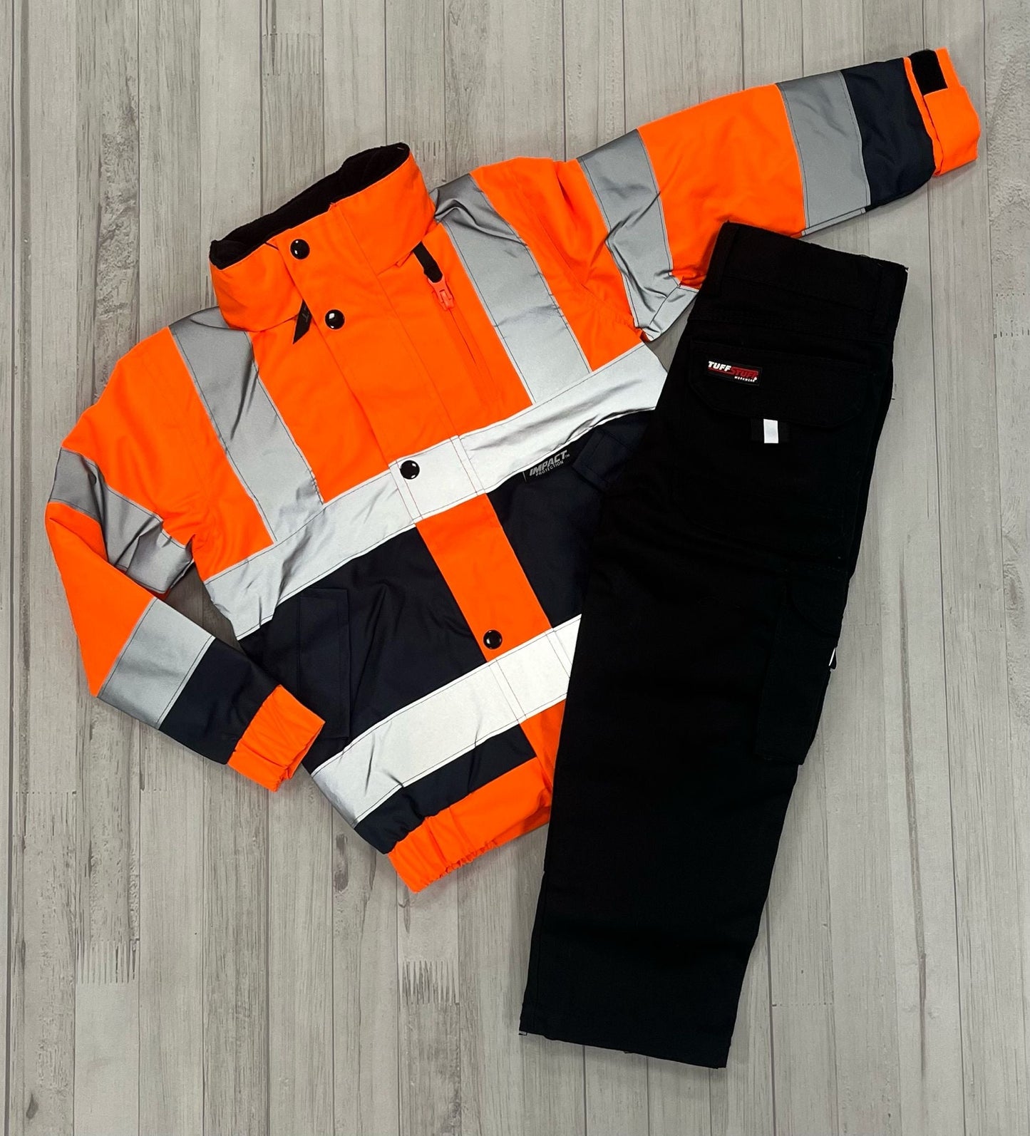 Kids Hi - Vis Jacket (Orange) & Work Trouser (Black) - Bundle - GLS Clothing