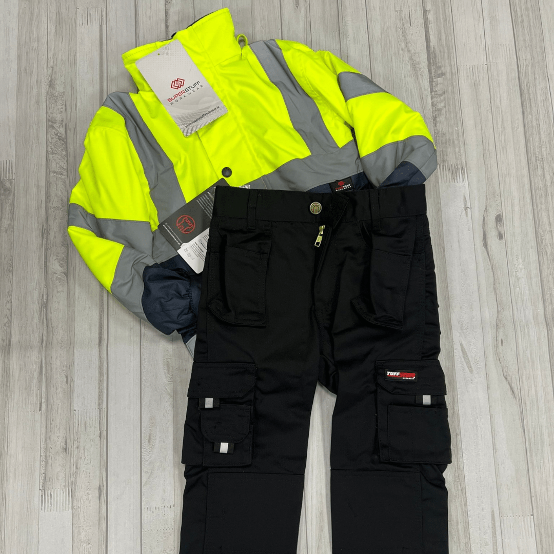 Kids Hi - Vis Jacket (Yellow) & Work Trouser (Black) - Bundle - GLS Clothing