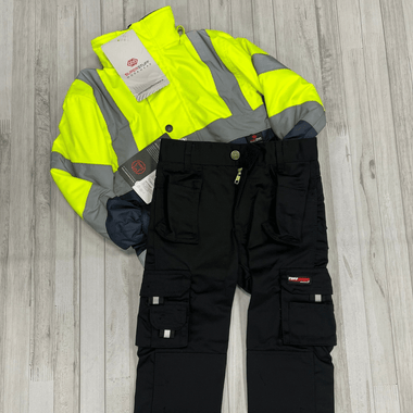 Kids Hi - Vis Jacket (Yellow) & Work Trouser (Black) - Bundle - GLS Clothing