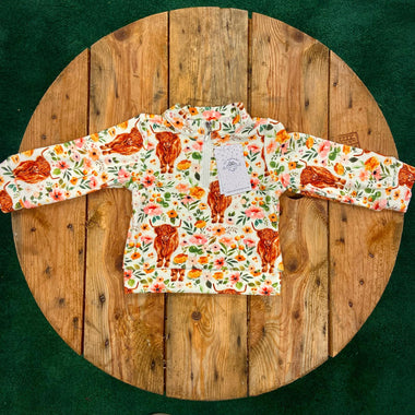 Kids - Soft Touch 1/2 zip Fleece - Highland cow - GLS Clothing
