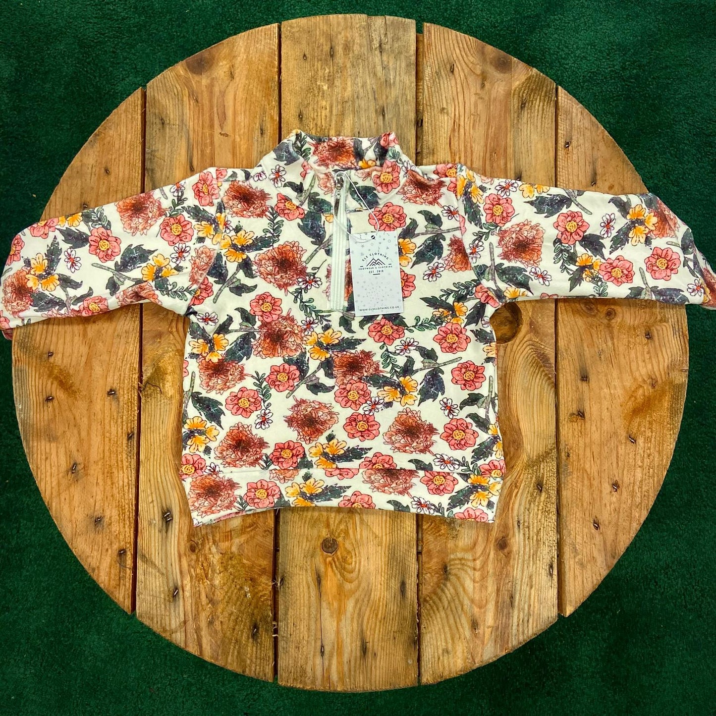 Kids - Soft Touch 1/2 zip Fleece - Multi - Coloured Flowers - GLS Clothing