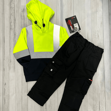 Kids Workwear bundle - Hi viz yellow hoody + Black Trouser - GLS Clothing