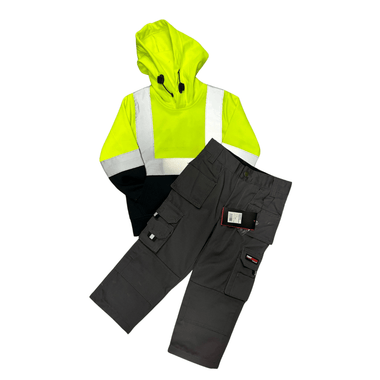 Kids Workwear bundle - Hi viz yellow hoody + Grey Trouser - GLS Clothing