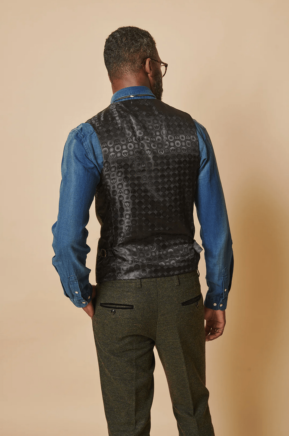 Marlow Tweed Single Breasted Waistcoat - Olive Green - GLS Clothing