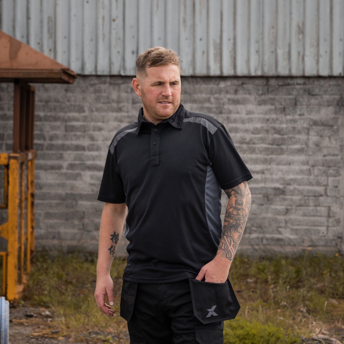 Xpert Pro Stretch Polo Shirt - Black/Grey - GLS Clothing
