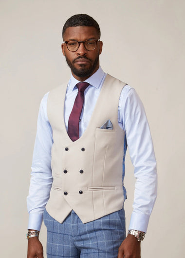 Kelvin Waistcoat - Stone - Double Breasted - GLS Clothing
