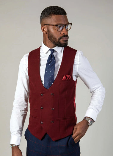Kelvin Waistcoat - Wine - Double Breasted - GLS Clothing