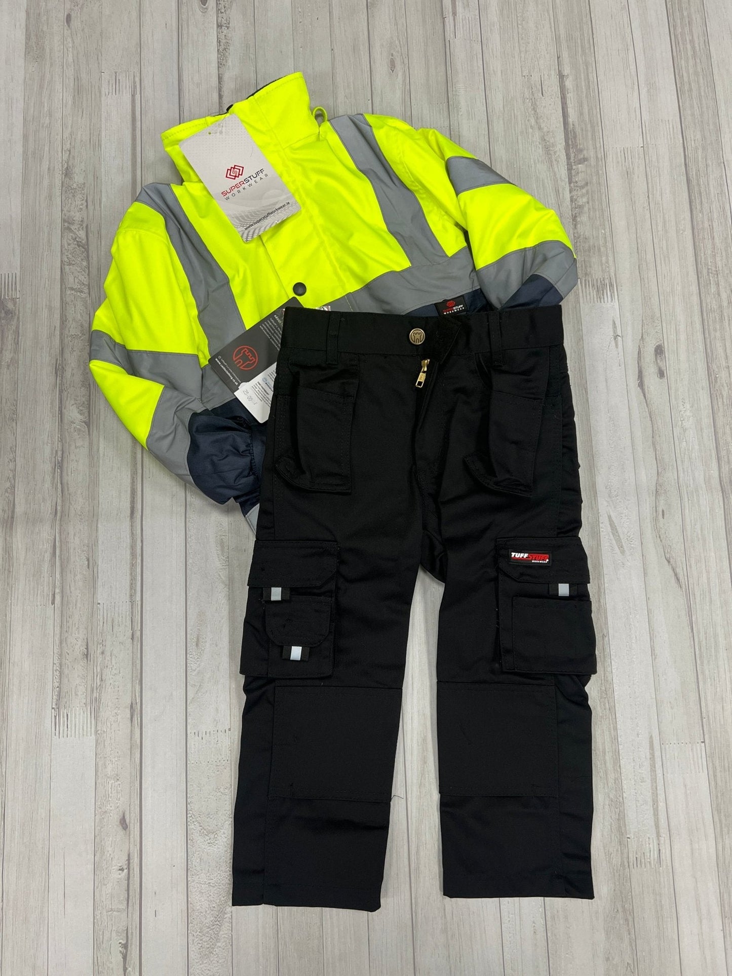 Kids Hi - Vis Jacket (Yellow) & Work Trouser (Black) - Bundle - GLS Clothing