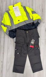 Kids Hi - Vis Jacket (Yellow) & Work Trouser (Grey) - Bundle - GLS Clothing
